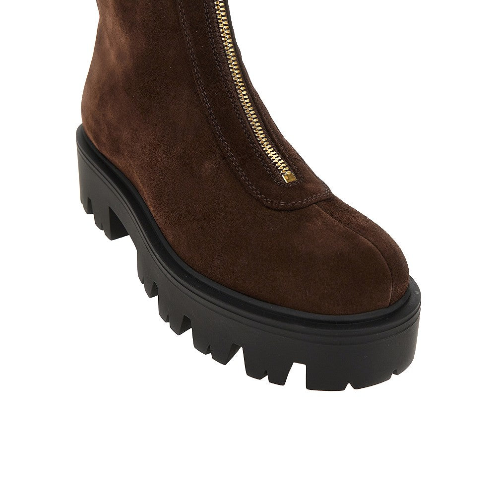 Suede leather zip-up ankle boots