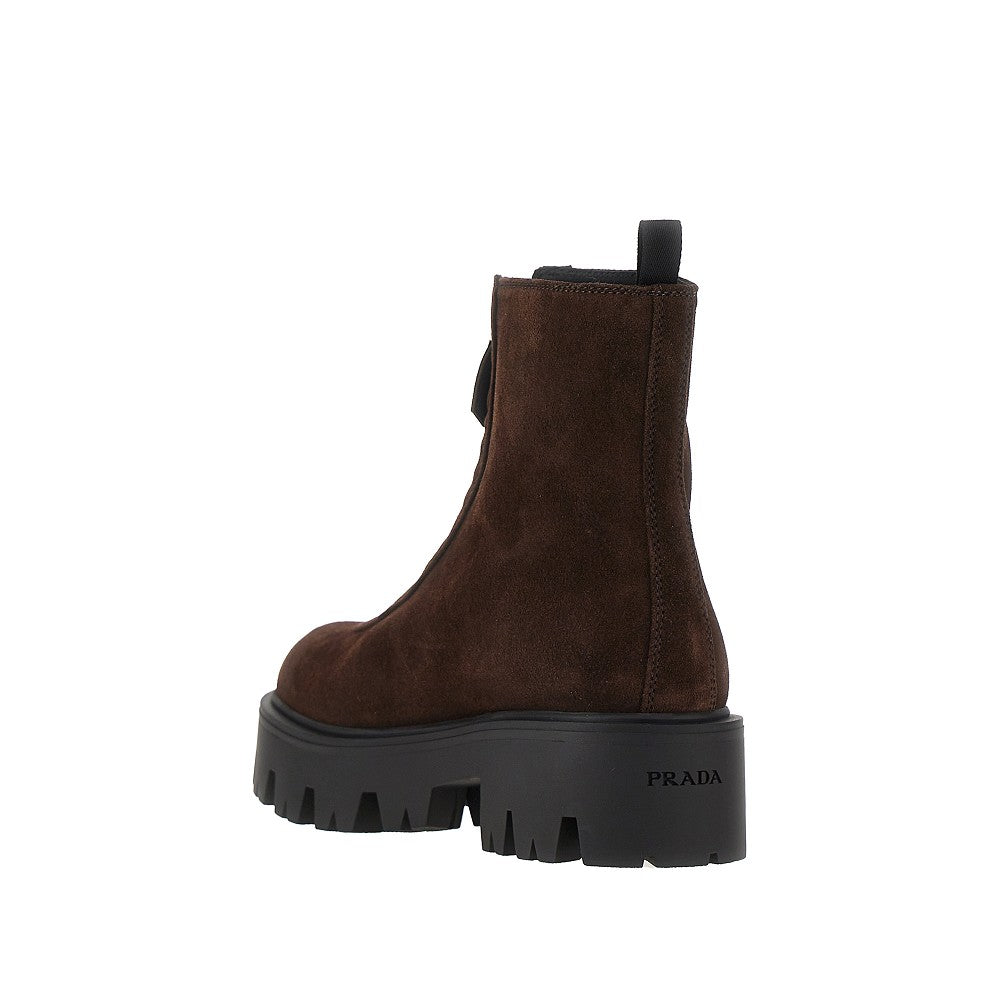 Suede leather zip-up ankle boots
