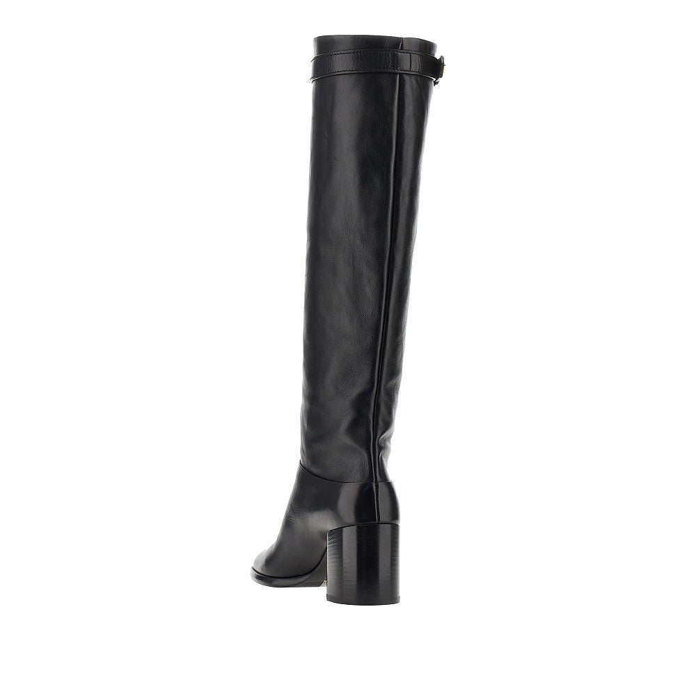 Leather boots with triangle logo