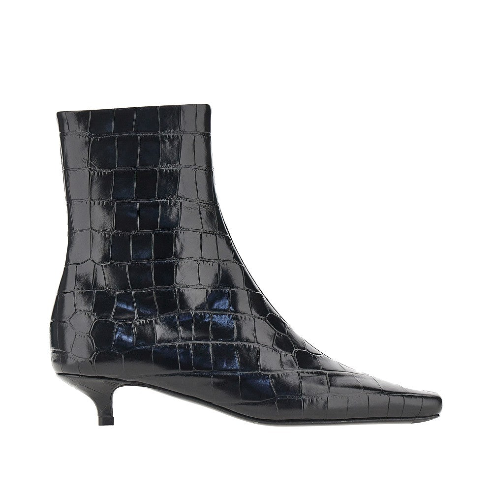 Croco-embossed leather ankle boots