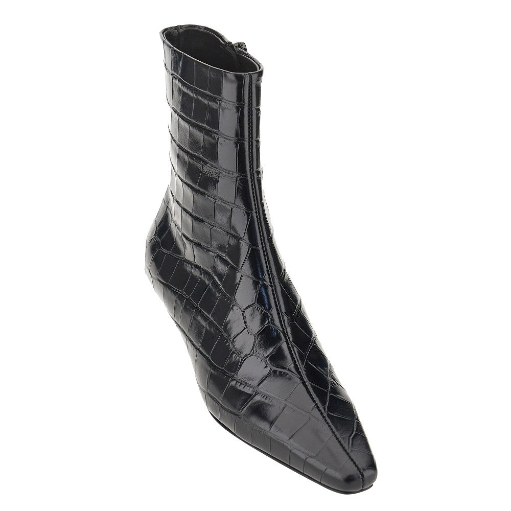 Croco-embossed leather ankle boots
