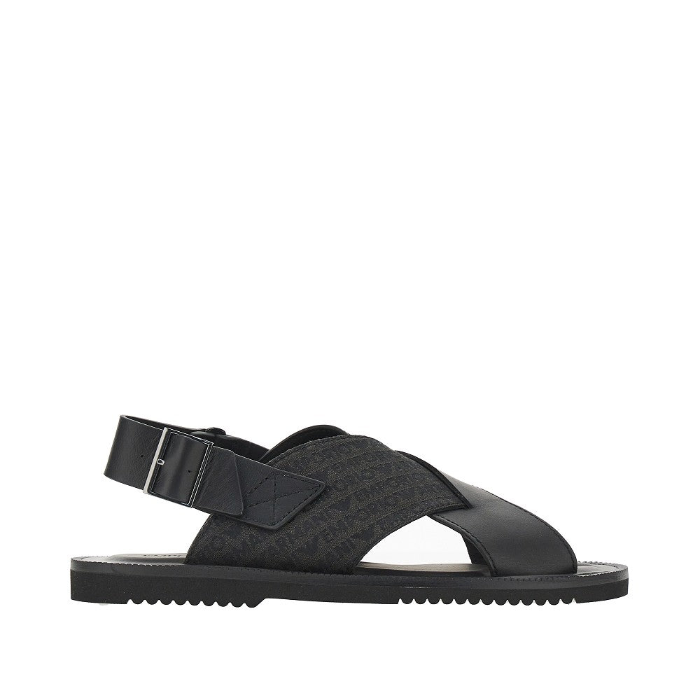Leather and jacquard fabric sandals