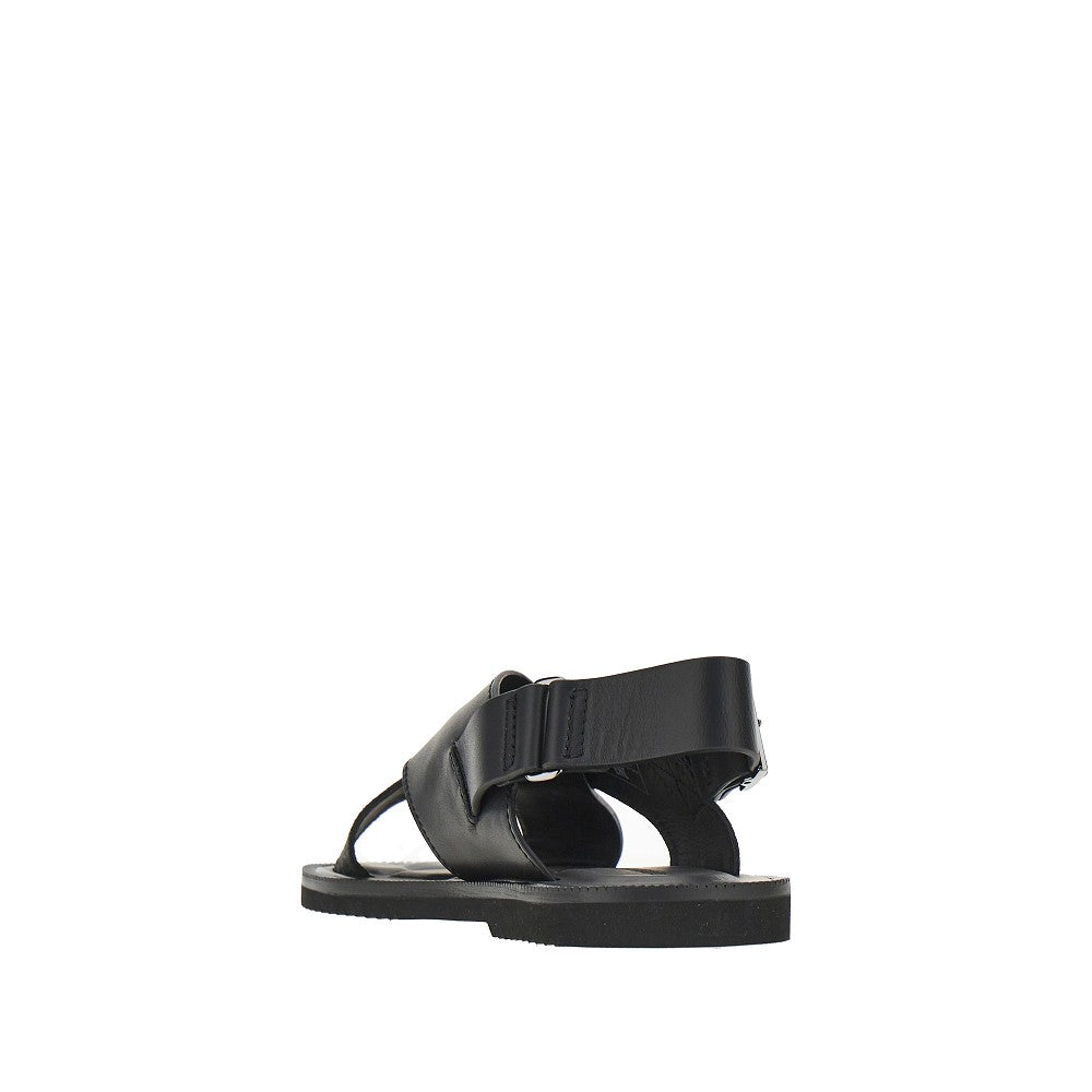 Leather and jacquard fabric sandals