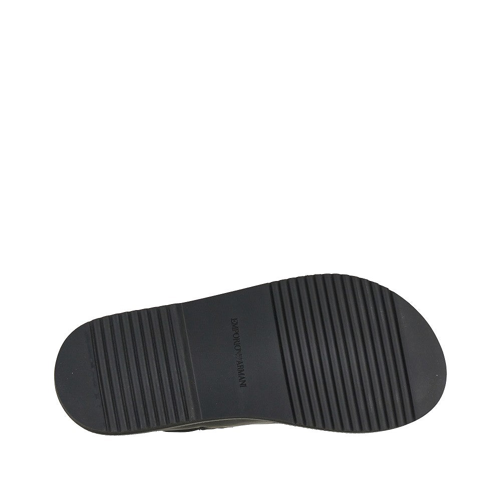 Leather and jacquard fabric sandals