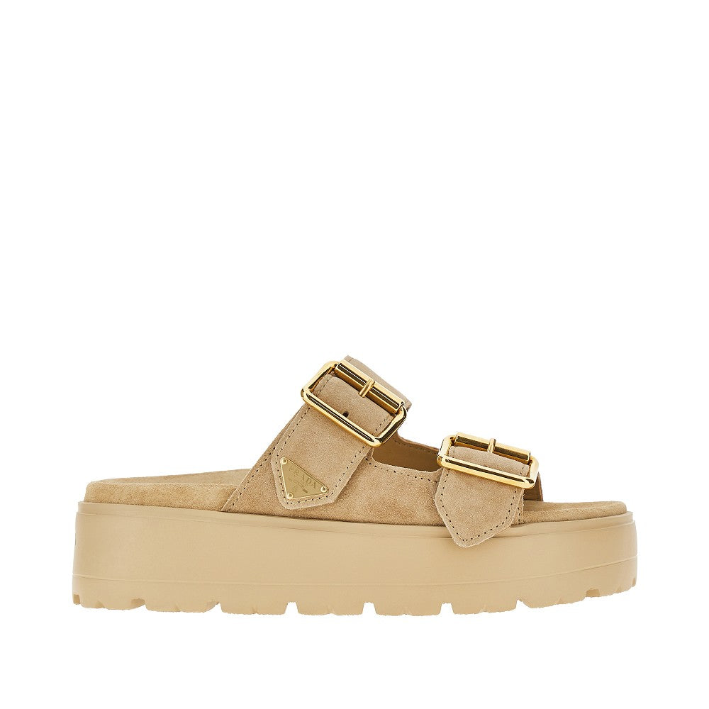 Suede leathe double-strap sandals with logo
