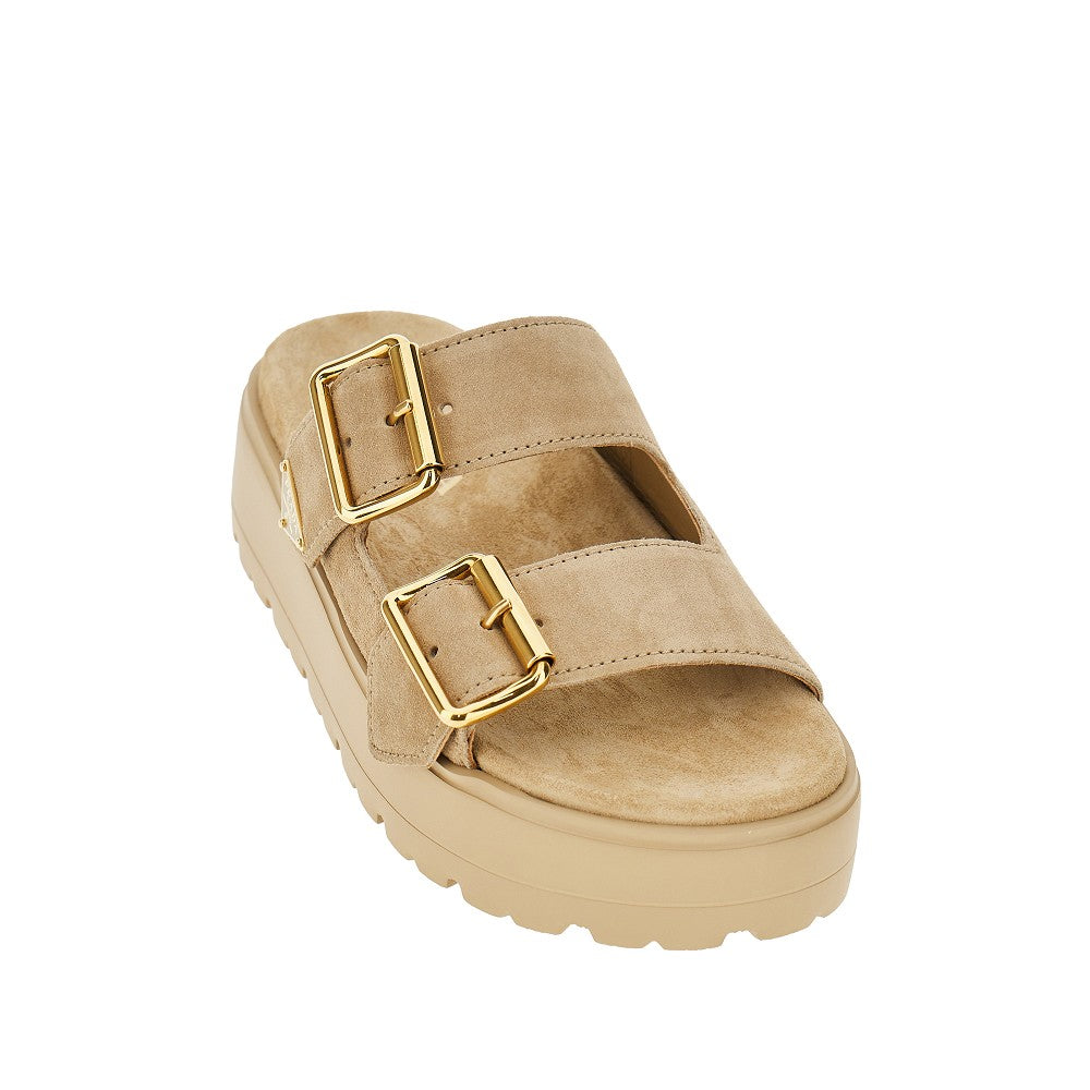 Suede leathe double-strap sandals with logo