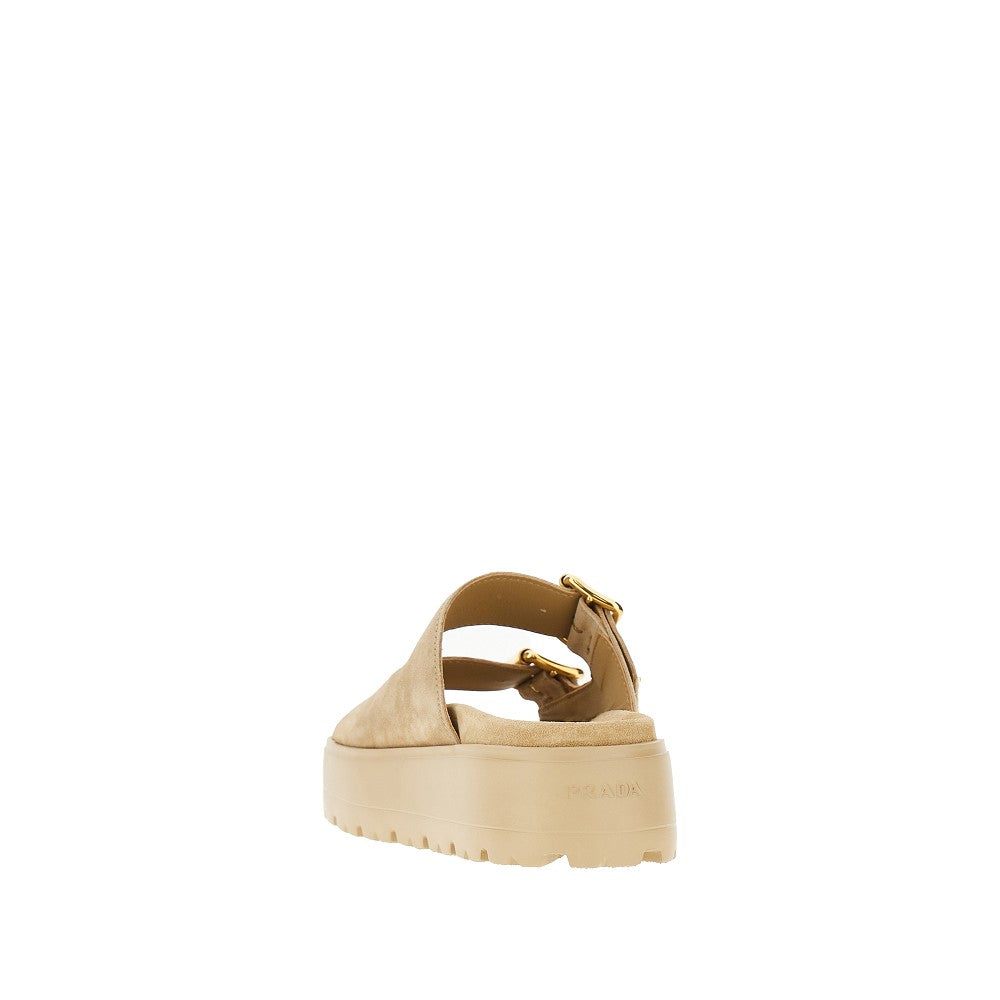 Suede leathe double-strap sandals with logo