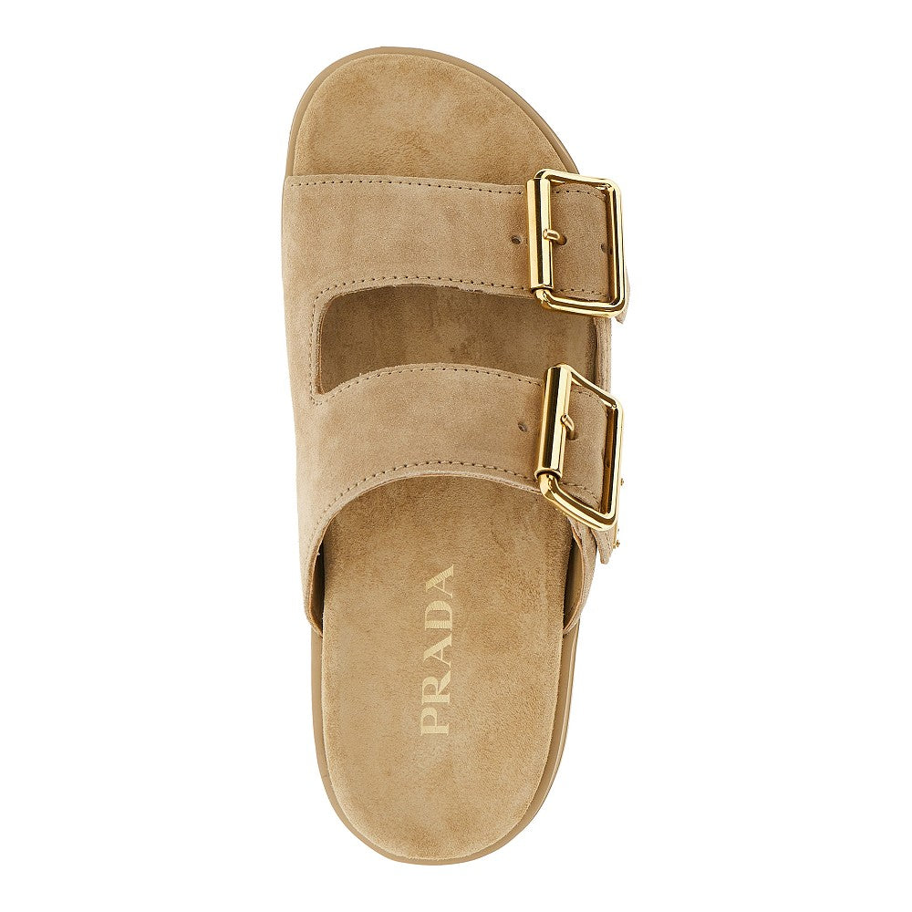 Suede leathe double-strap sandals with logo