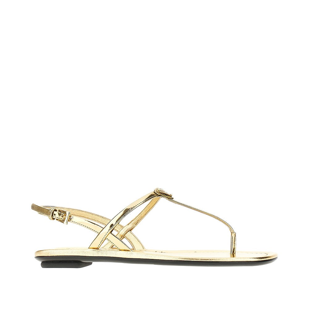 Metallized leather sandals