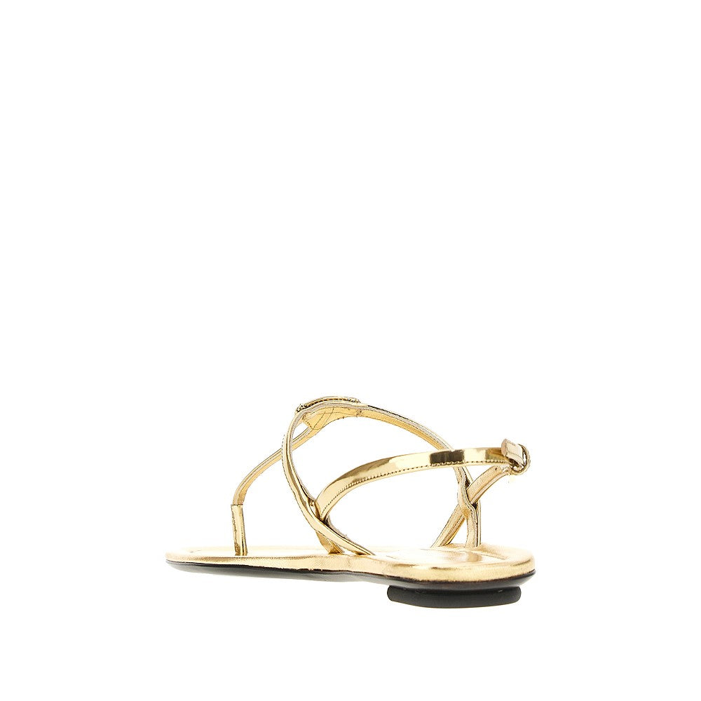 Metallized leather sandals
