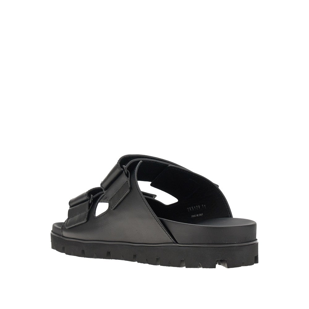 Leather double strap slides with logo