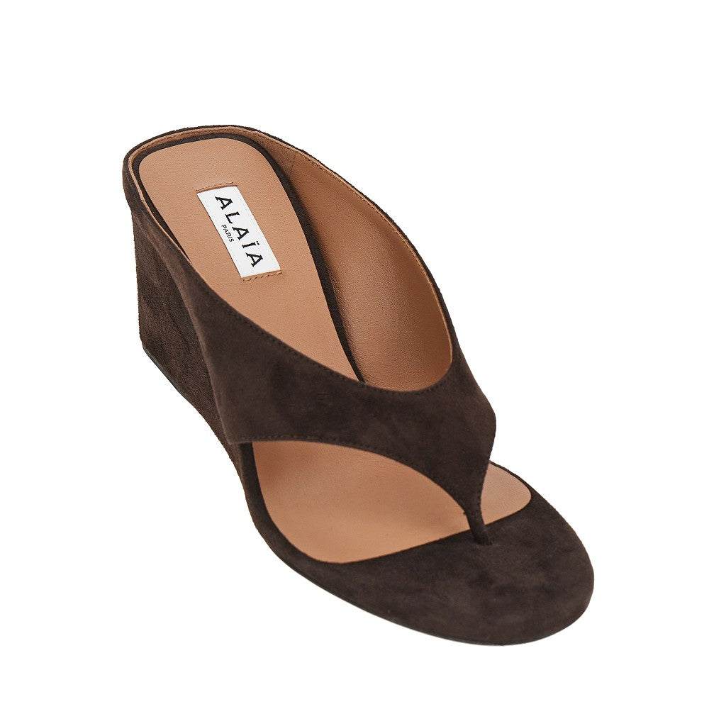 Suede leather 'Cube' thong mules