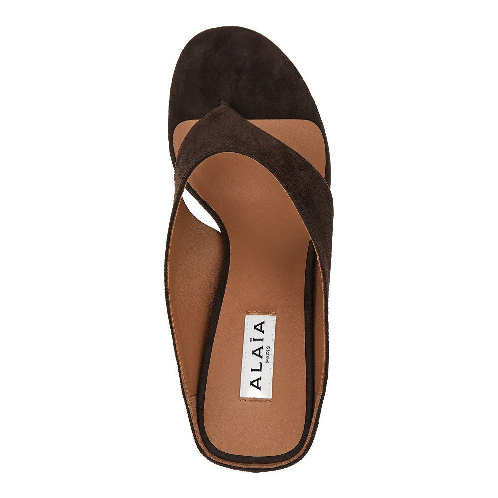 Suede leather 'Cube' thong mules