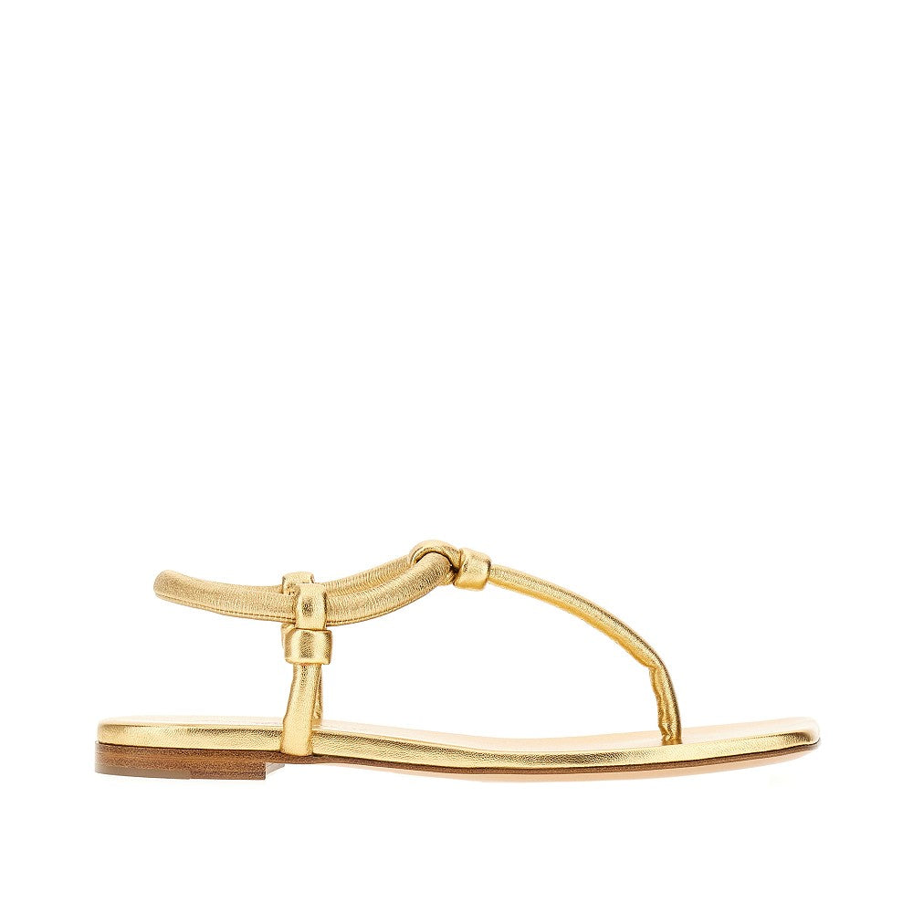 Metallized nappa leather thong sandals