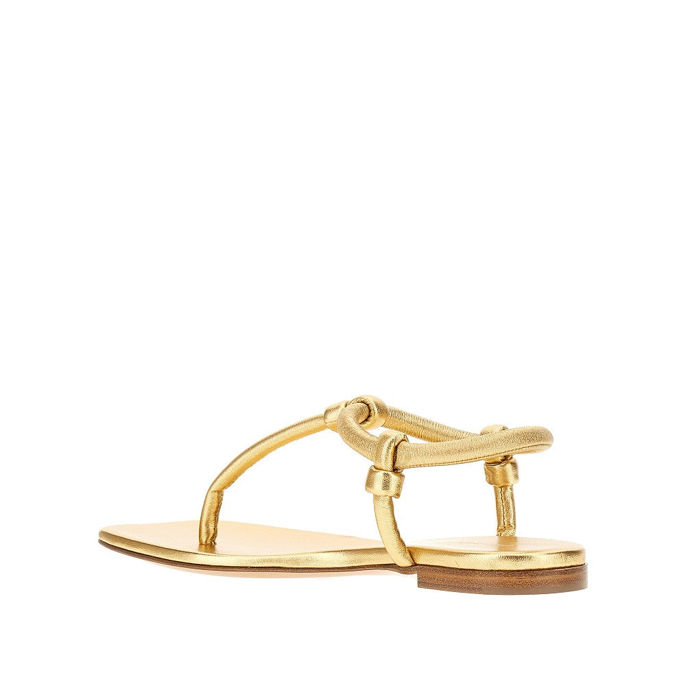 Metallized nappa leather thong sandals