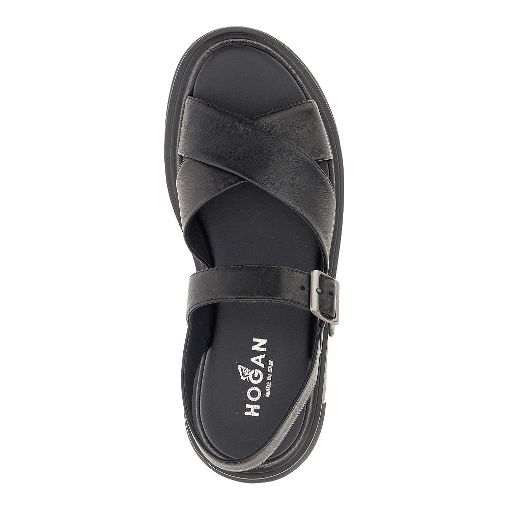 Leather sandals with lug sole