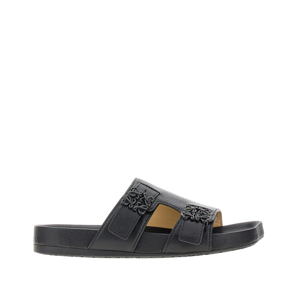 Leather slides with Anagram buckles
