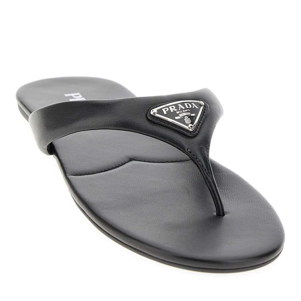 Nappa leather thong slides with logo
