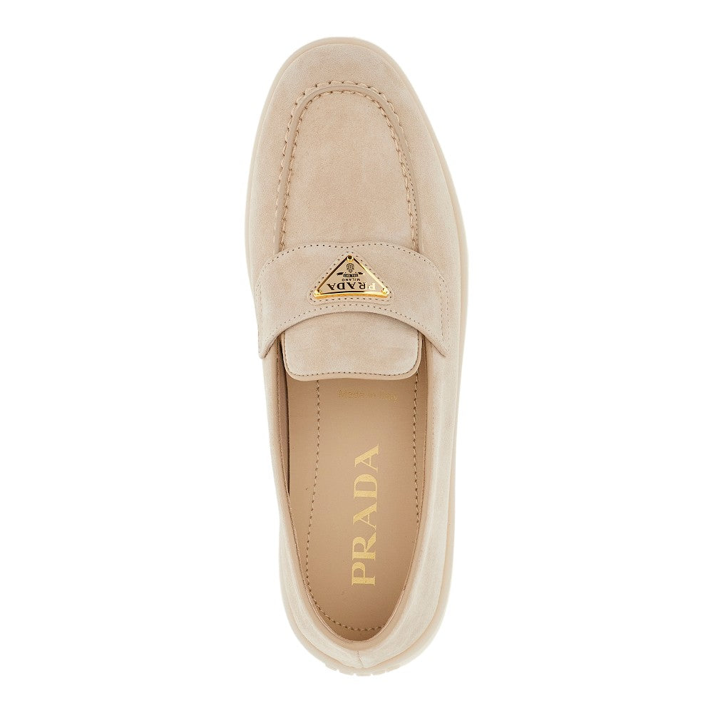 Suede leather loafers with triangle logo