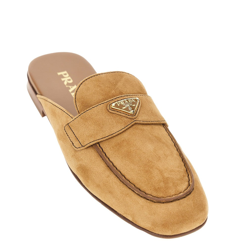 Suede leather sabot with triangle logo