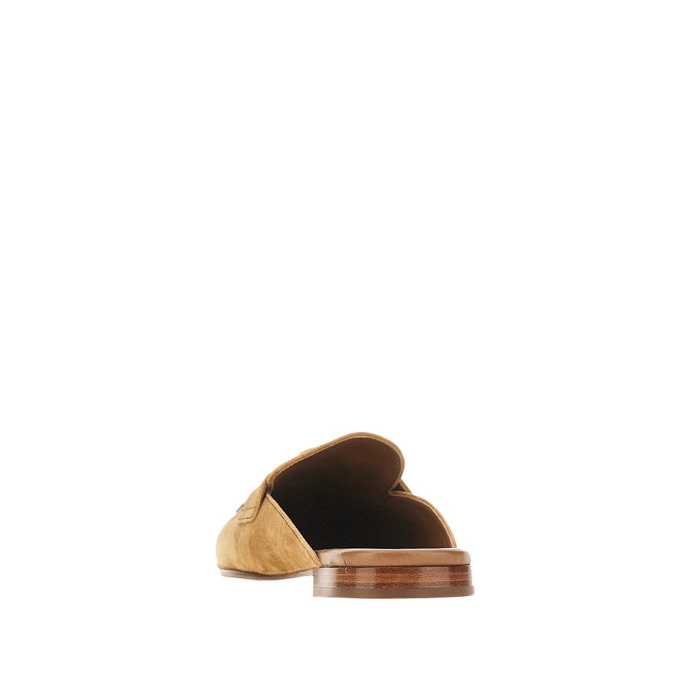 Suede leather sabot with triangle logo