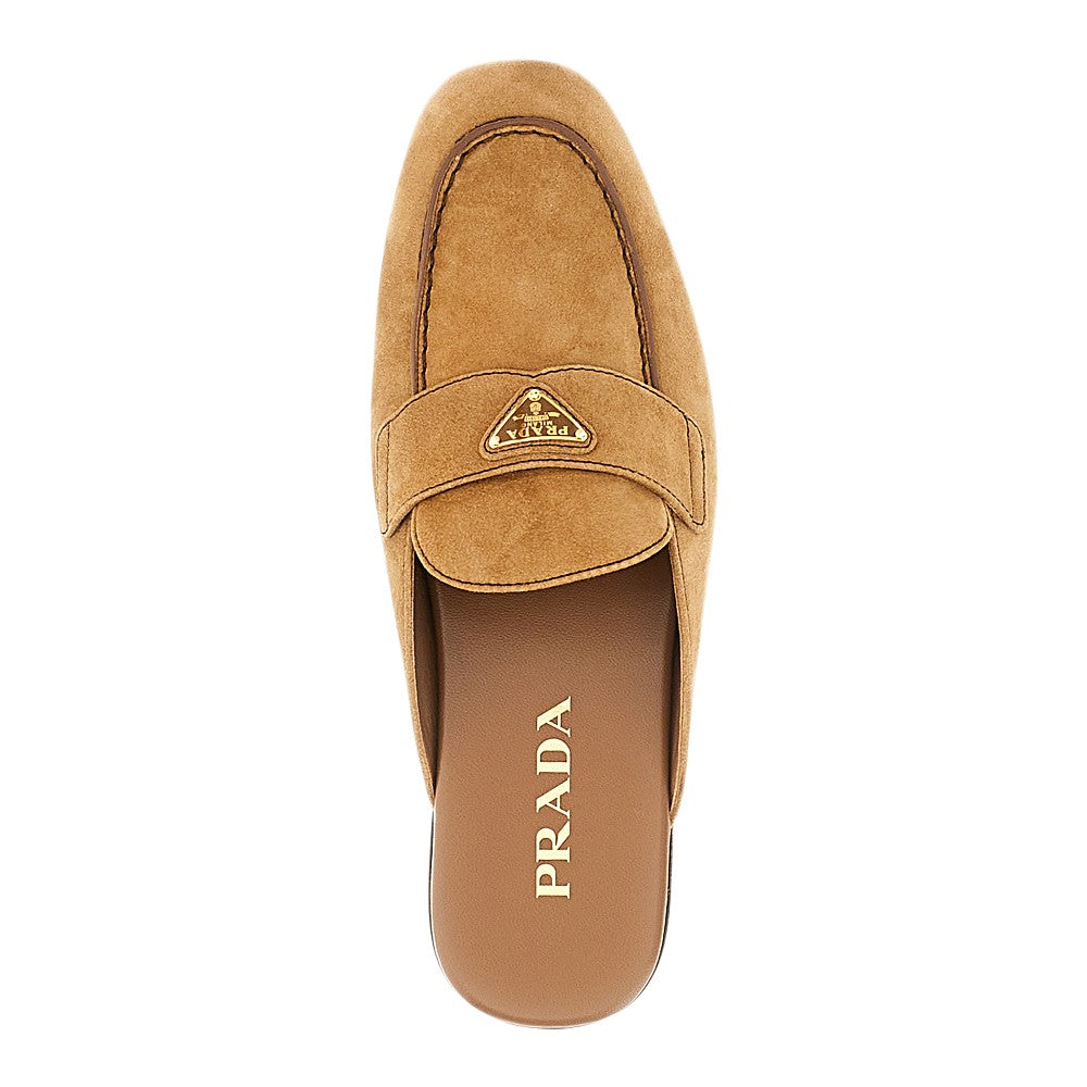 Suede leather sabot with triangle logo