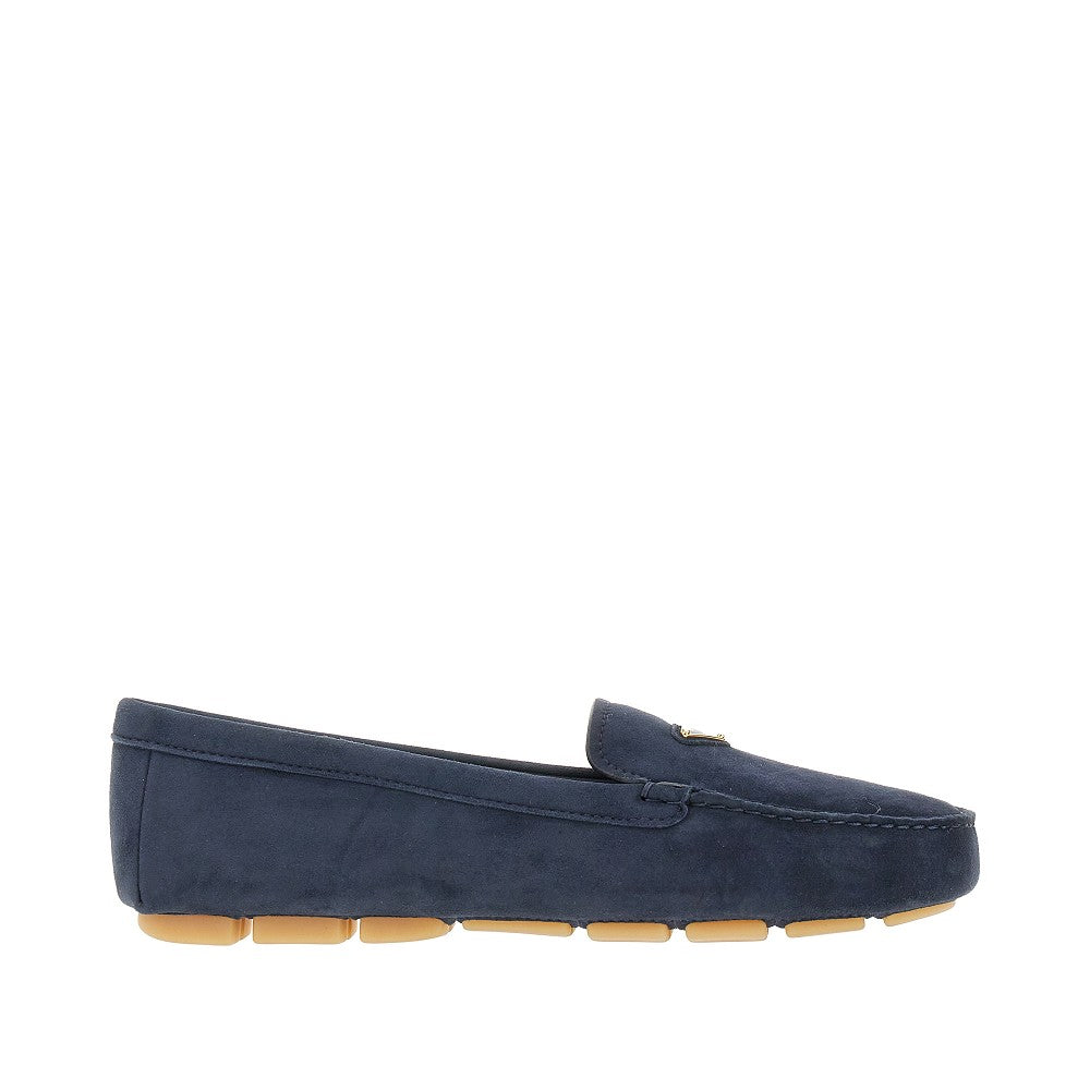 Suede leather loafers with triangle logo