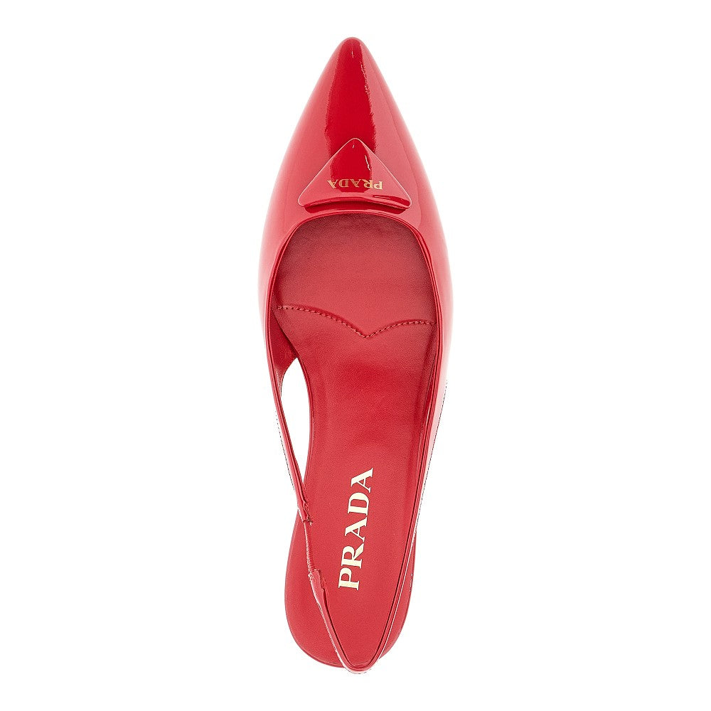 Patent leather slingback with logo