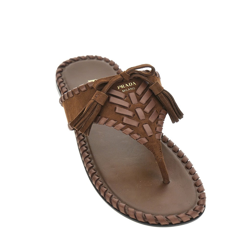 Suede leather sandals with nappa embroidery