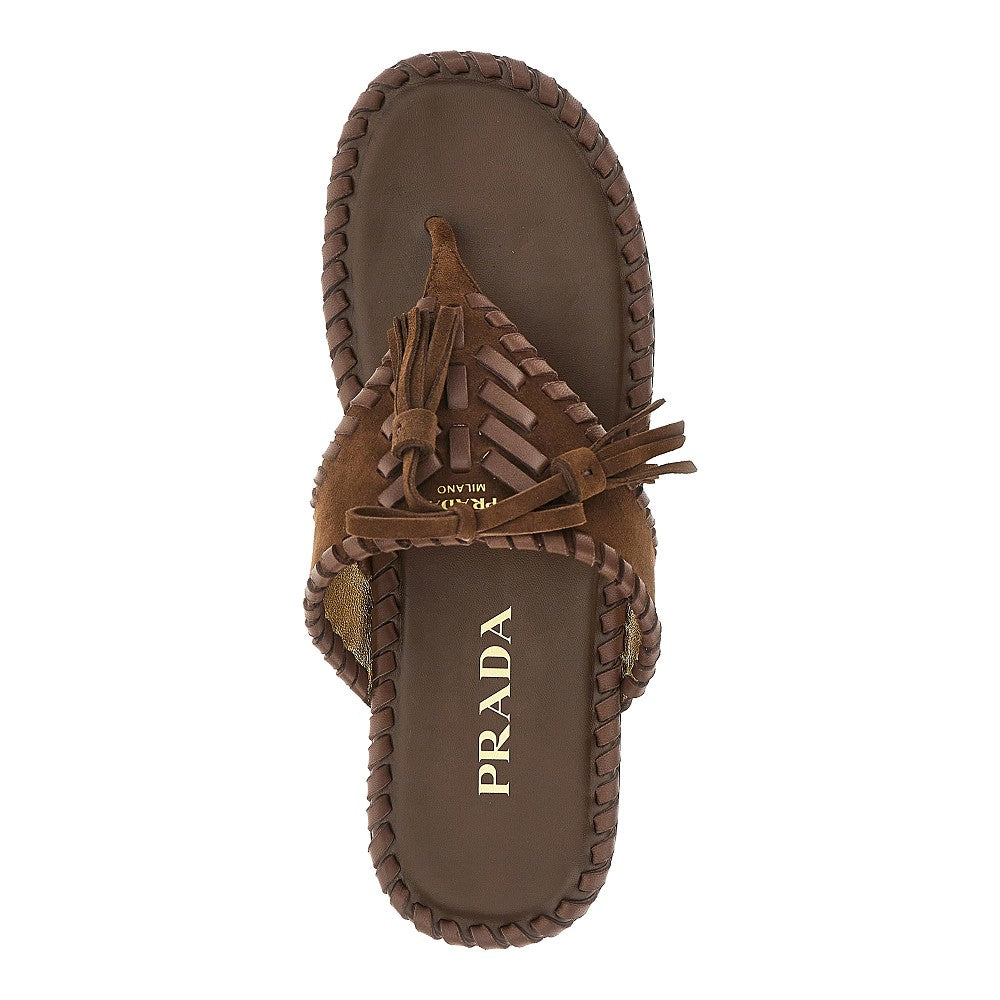 Suede leather sandals with nappa embroidery