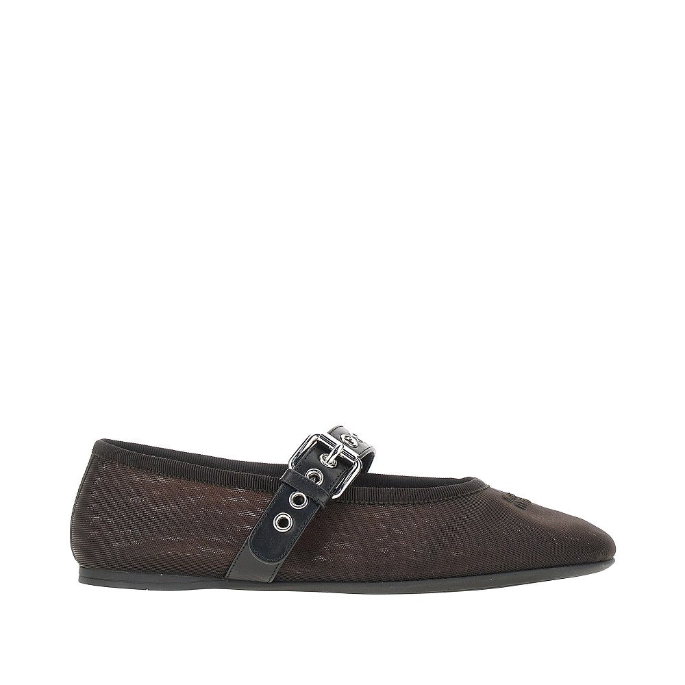Mesh ballet flats with buckled strap