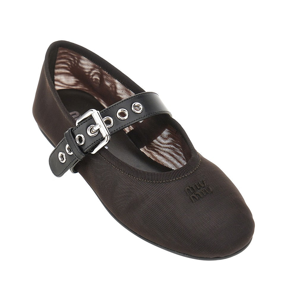 Mesh ballet flats with buckled strap