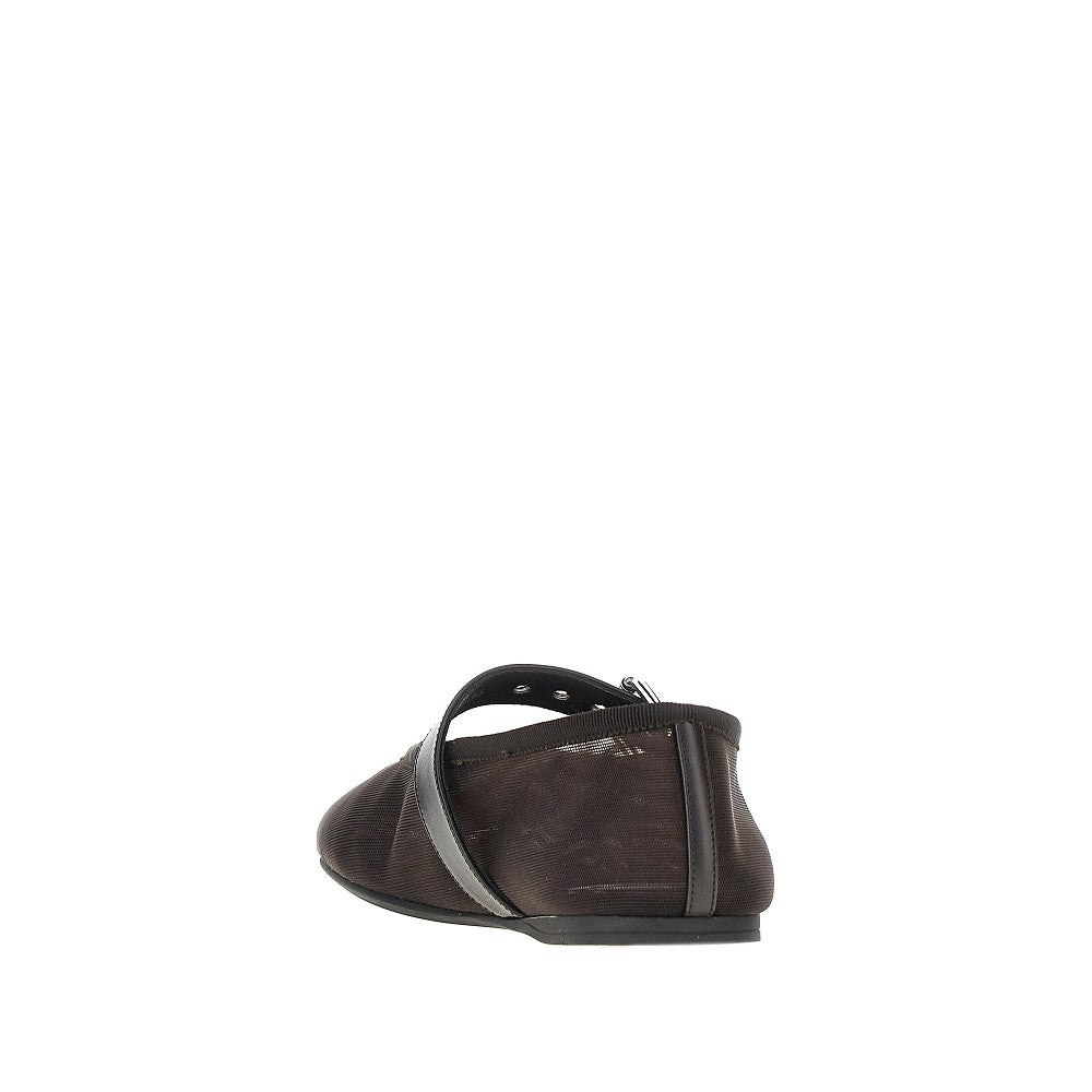 Mesh ballet flats with buckled strap
