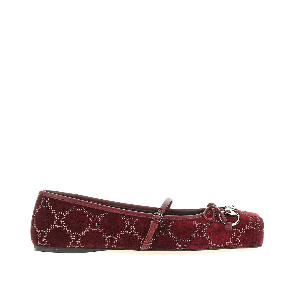 Strass-embellished velvet ballet flats