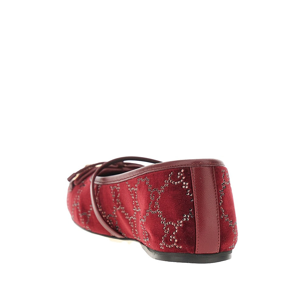 Strass-embellished velvet ballet flats