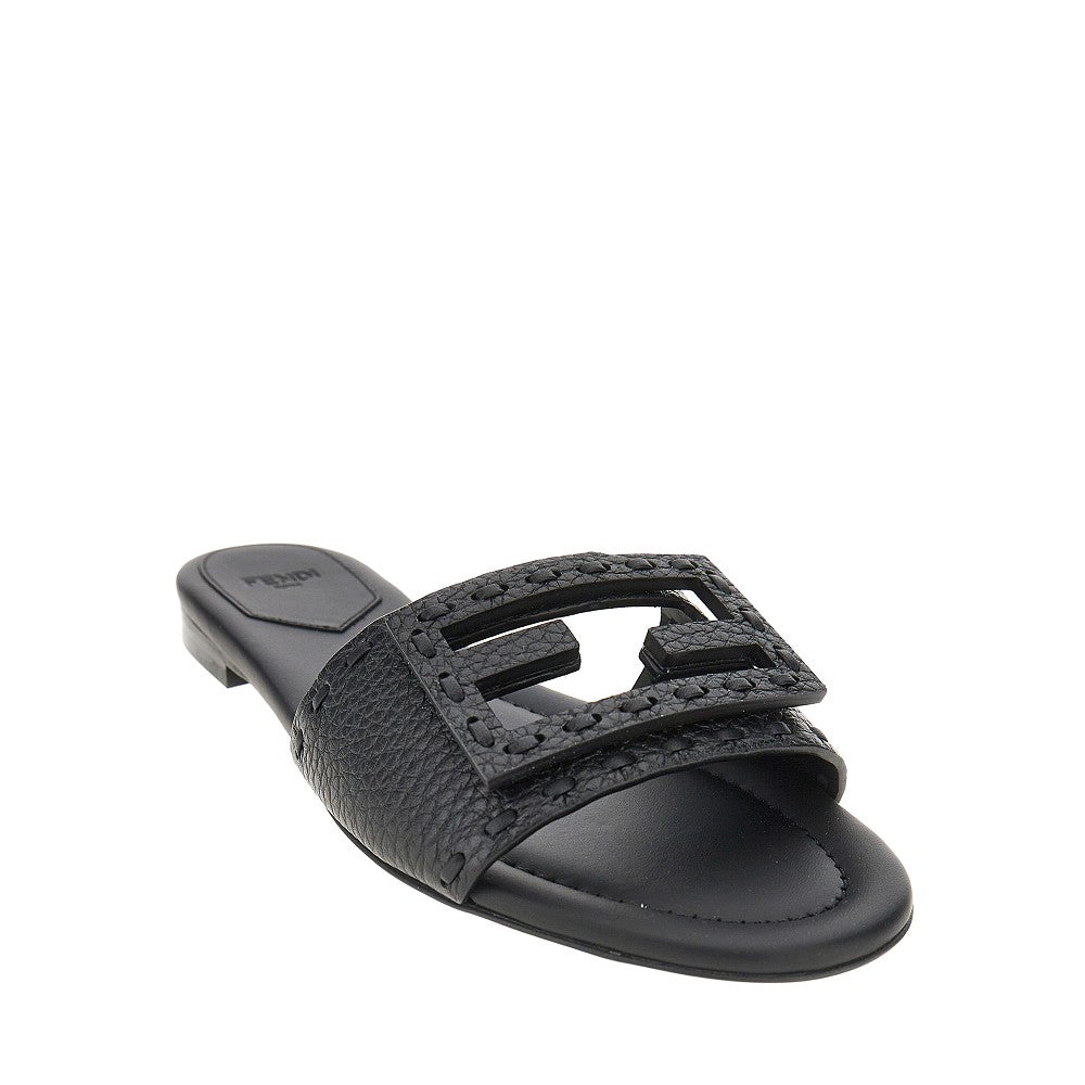 'Baguette' grained leather slides