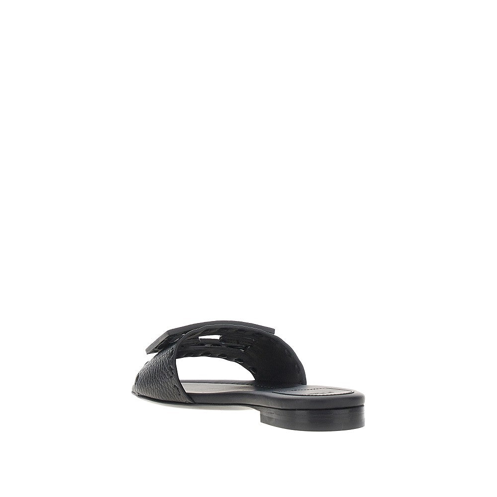 'Baguette' grained leather slides