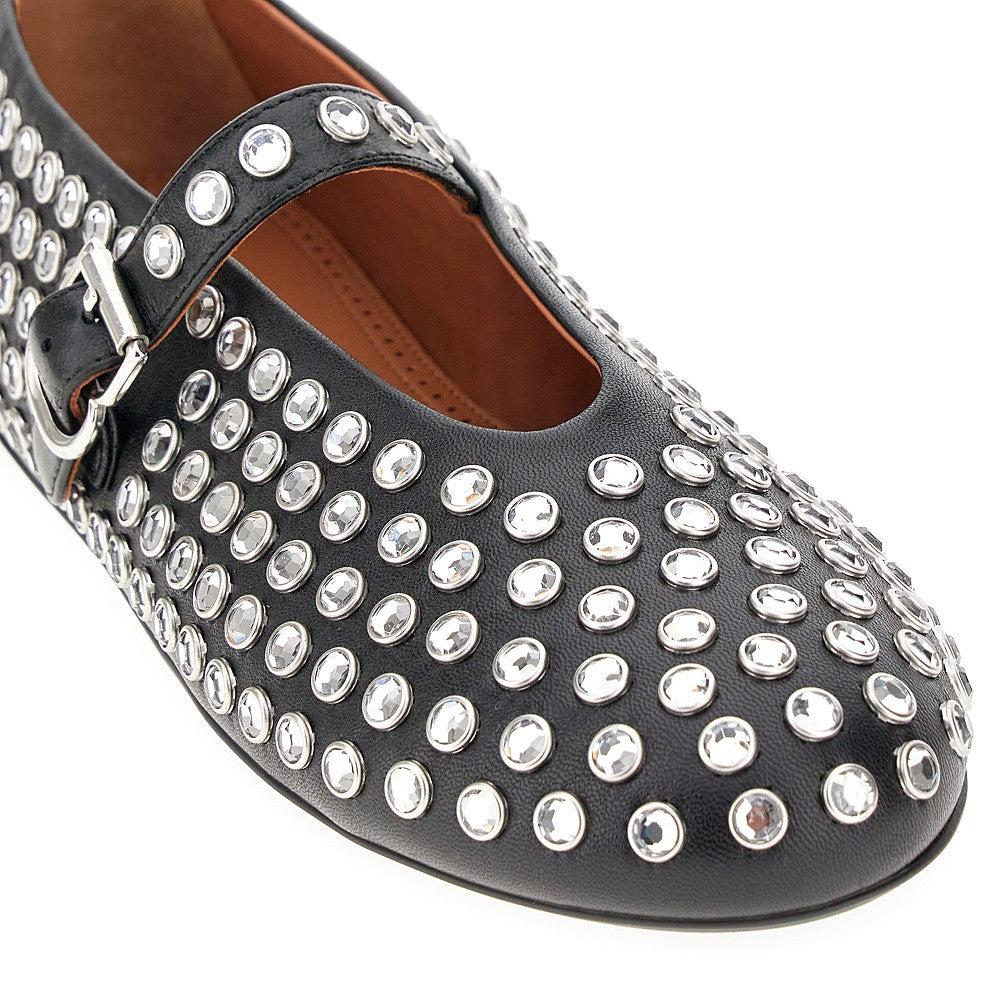 Strass-embellished leather ballerinas