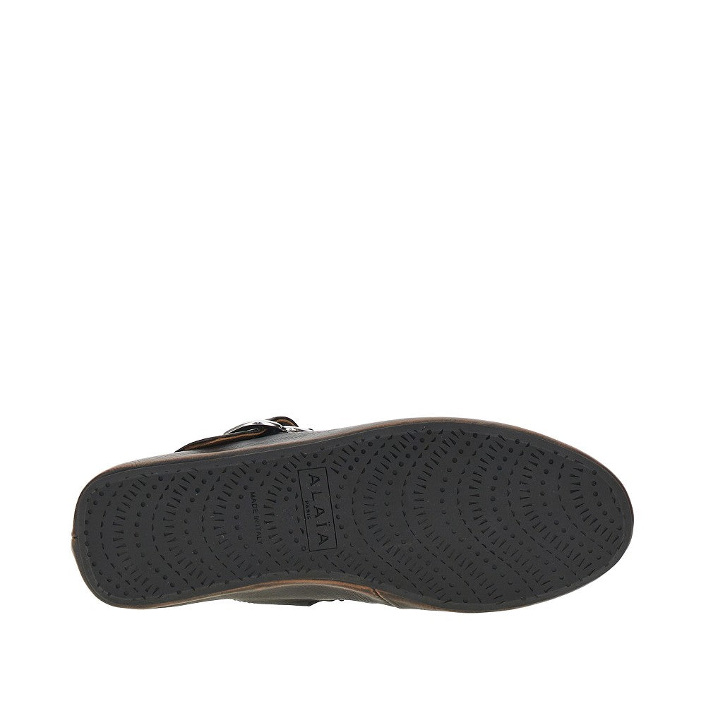 Old-finished leather criss-crossed ballerinas