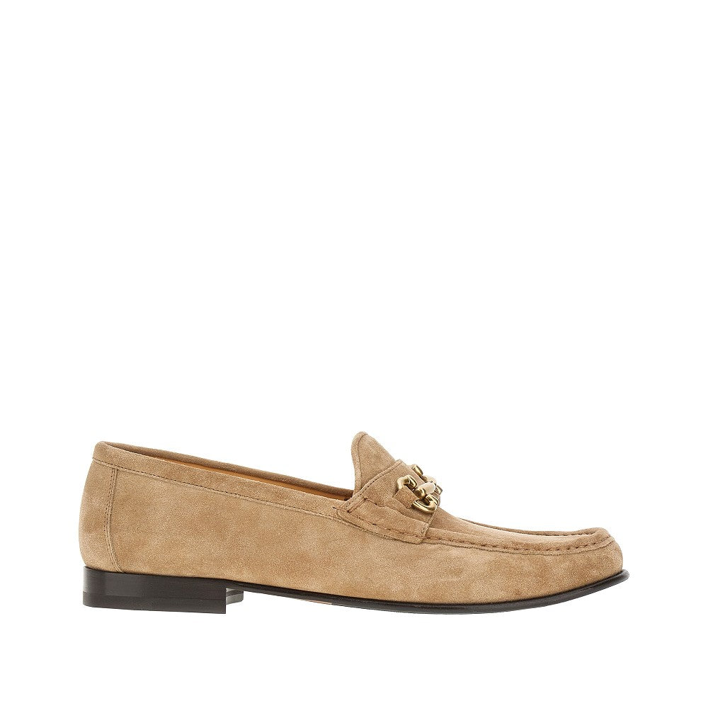 Suede leather loafers with horsebit