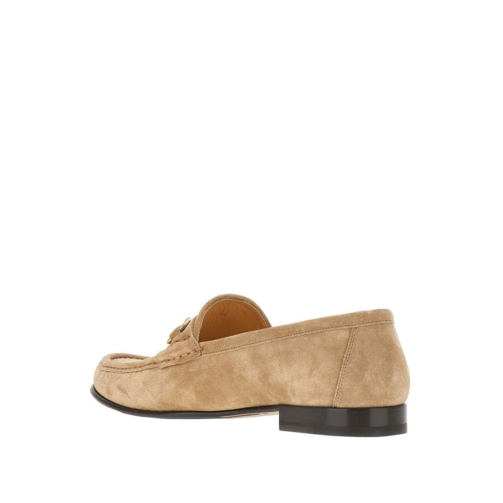 Suede leather loafers with horsebit
