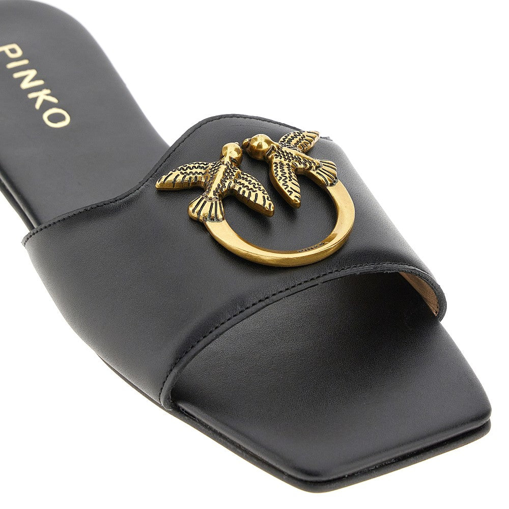 Leather slides with Love Birds buckle