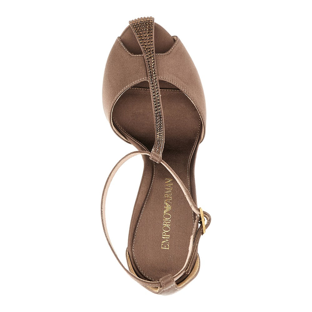 Satin T-bar heeled sandals