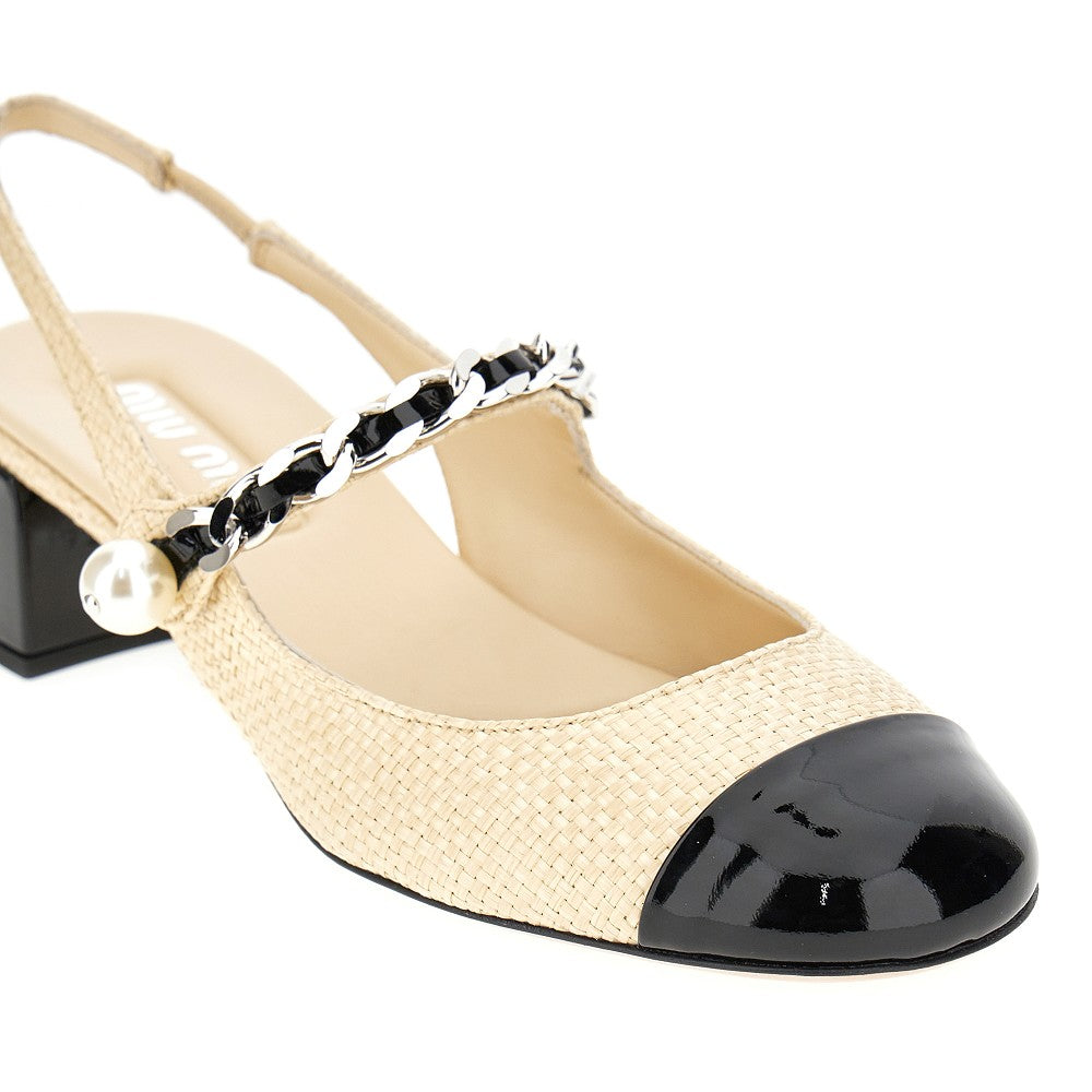 Slingback in rafia con punta in pelle