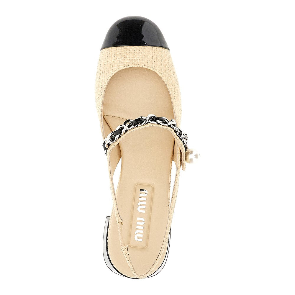 Raffia slingback with leather toe