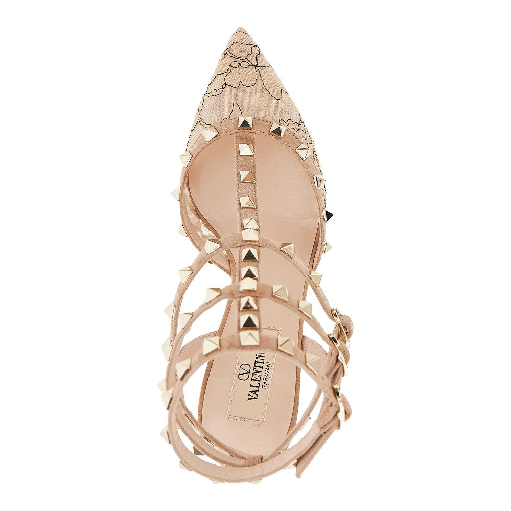 Lace and suede leather Rockstud pump