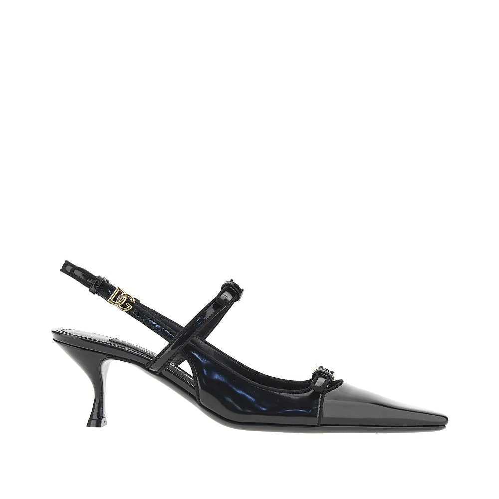 Slingback in pelle lucida con fibbie