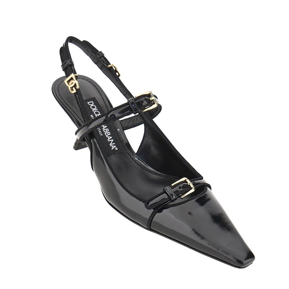 Slingback in pelle lucida con fibbie