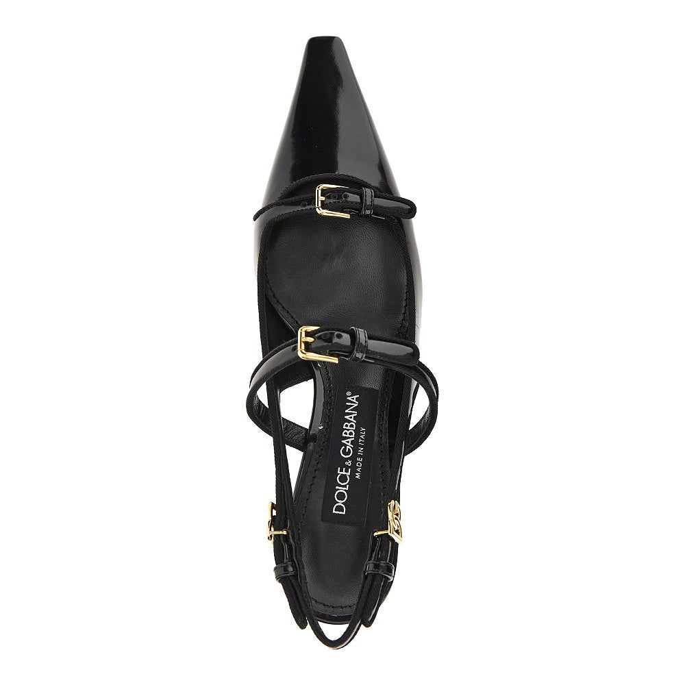 Slingback in pelle lucida con fibbie