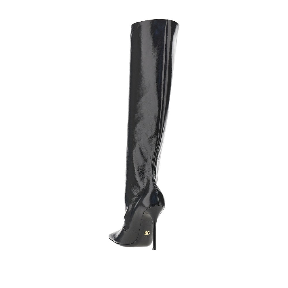 Squared-toe leather boots